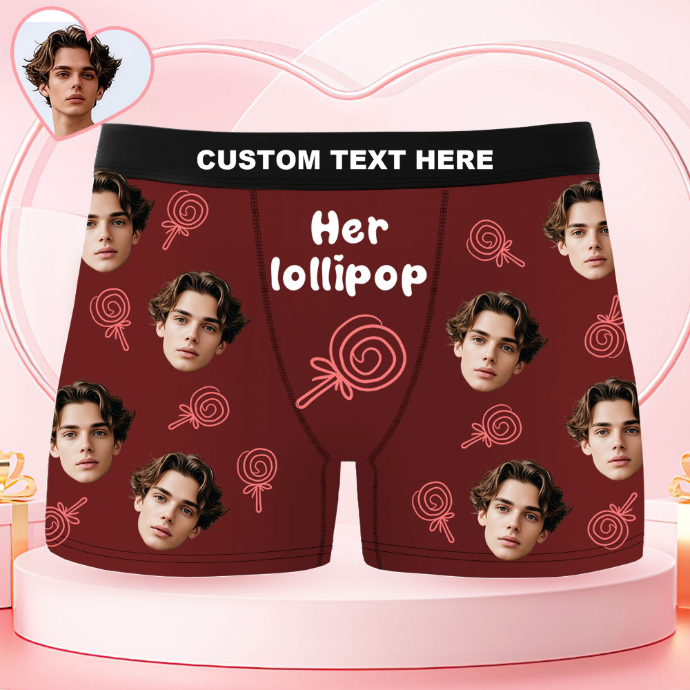 Custom Face Men's Boxer Underwear Her Lollipop Boxer Gift Personalized Photo Funny Men's Boxer Briefs - MyPhotoSocksAu