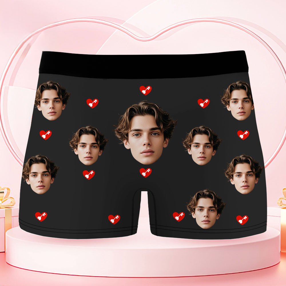 Custom Face Men's Boxer Underwear HER KEY Red Lips And Key Boxer Gift Personalized Photo Funny Men's Boxer Briefs - MyPhotoSocksAu