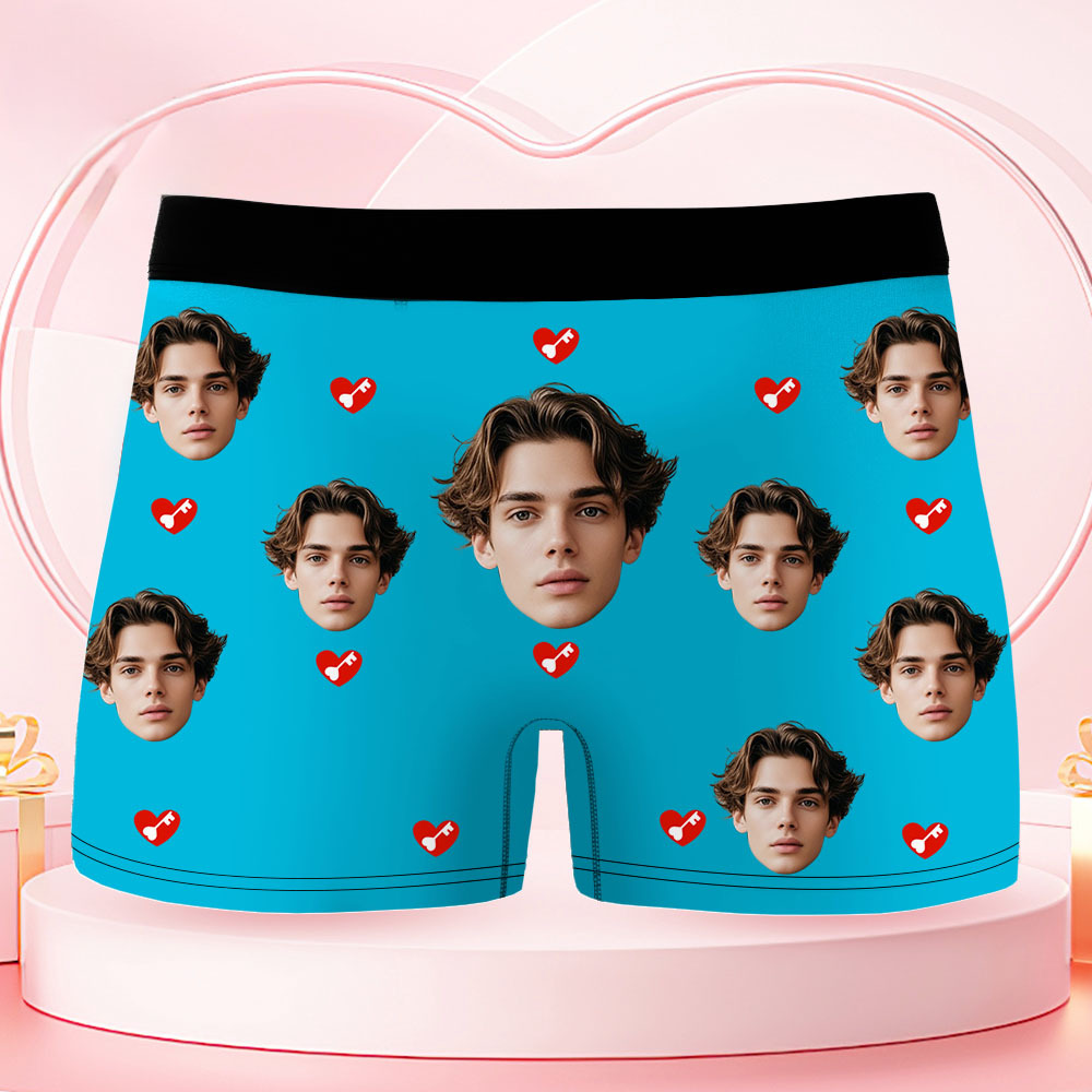 Custom Face Men's Boxer Underwear HER KEY Red Lips And Key Boxer Gift Personalized Photo Funny Men's Boxer Briefs - MyPhotoSocksAu