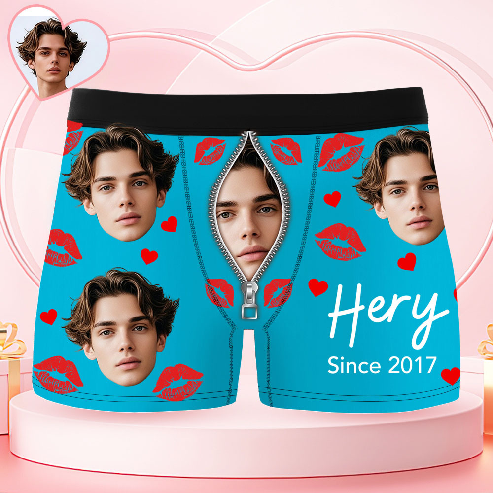 Custom Face Men's Boxer Underwear Her Since Year Black Boxer Gift Personalized Photo Funny Men's Boxer Briefs - MyPhotoSocksAu
