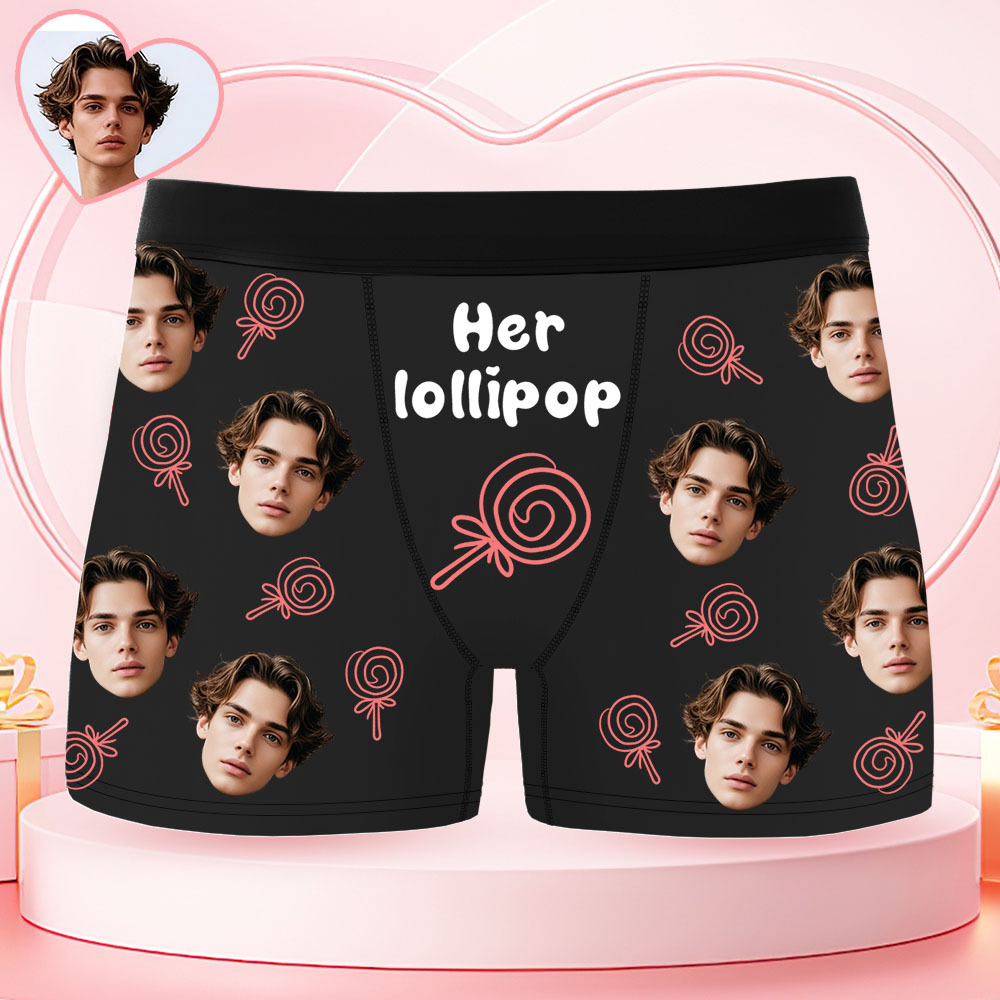 Custom Face Men's Boxer Underwear Her Lollipop Boxer Gift Personalized Photo Funny Men's Boxer Briefs - MyPhotoSocksAu