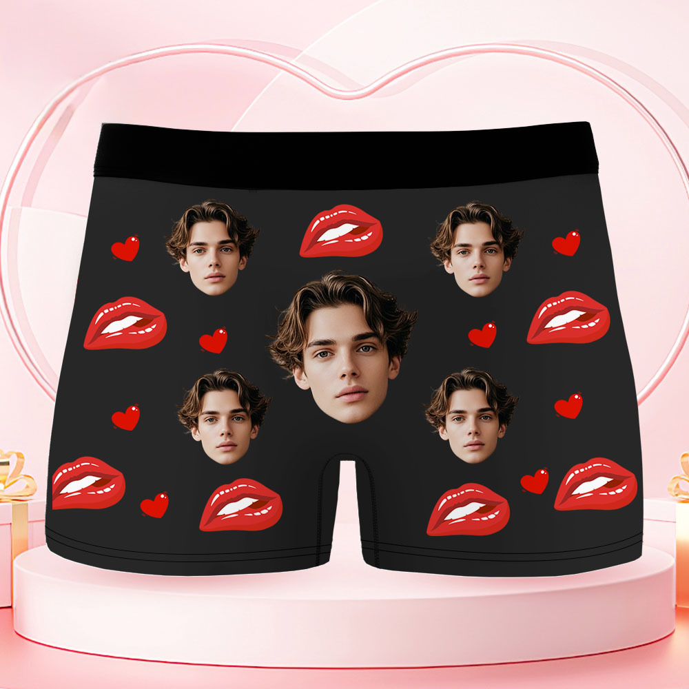 Custom Face Men's Boxer Underwear CAUTION CHOKING HAZARD Red Lip Boxer Gift Personalized Photo Funny Men's Boxer Briefs - MyPhotoSocksAu