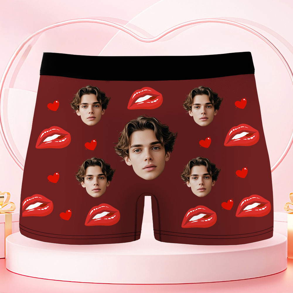 Custom Face Men's Boxer Underwear CAUTION CHOKING HAZARD Red Lip Boxer Gift Personalized Photo Funny Men's Boxer Briefs - MyPhotoSocksAu