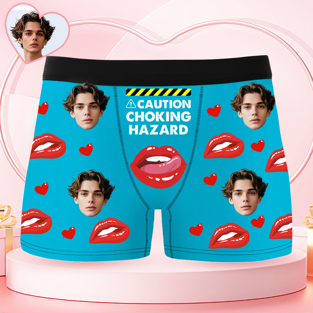 Custom Face Men's Boxer Underwear CAUTION CHOKING HAZARD Red Lip Boxer Gift Personalized Photo Funny Men's Boxer Briefs - MyPhotoSocksAu