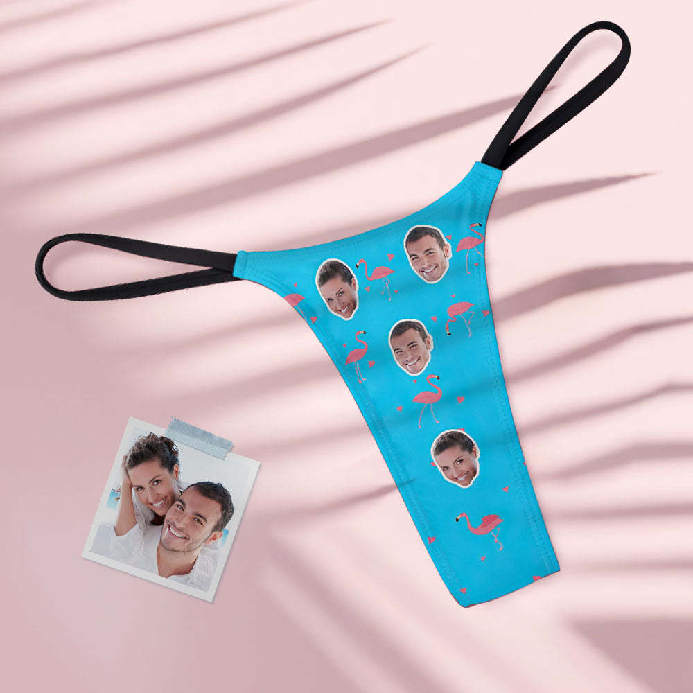 Custom Flamingo And Face On Women's Tanga Thong - My Photo Socks AU
