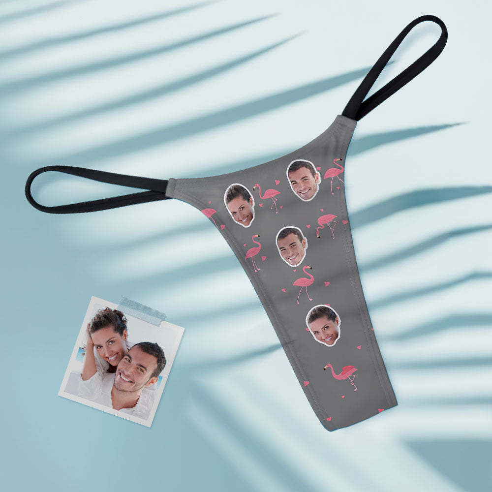 Custom Flamingo And Face On Women's Tanga Thong - My Photo Socks AU
