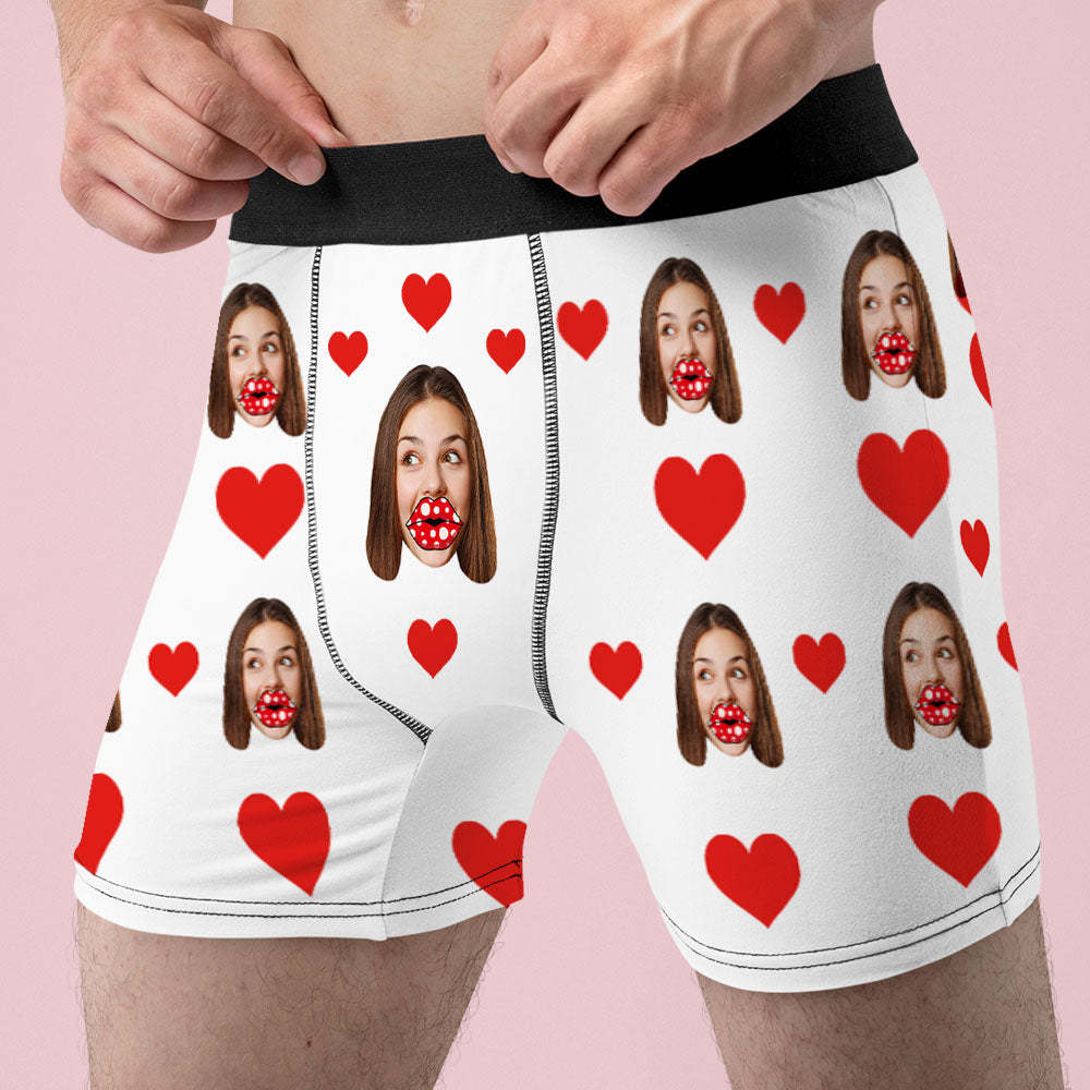Custom Face Boxers Personalized Heart and Lips Underwear Gift For Boyfriend - My Photo Socks AU