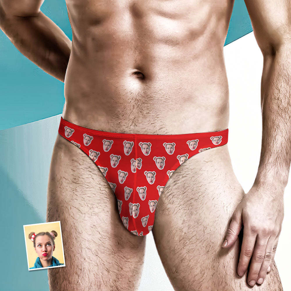 Custom Face Corlorful Men's Thong Solid Color Men's Briefs - My Photo Socks AU