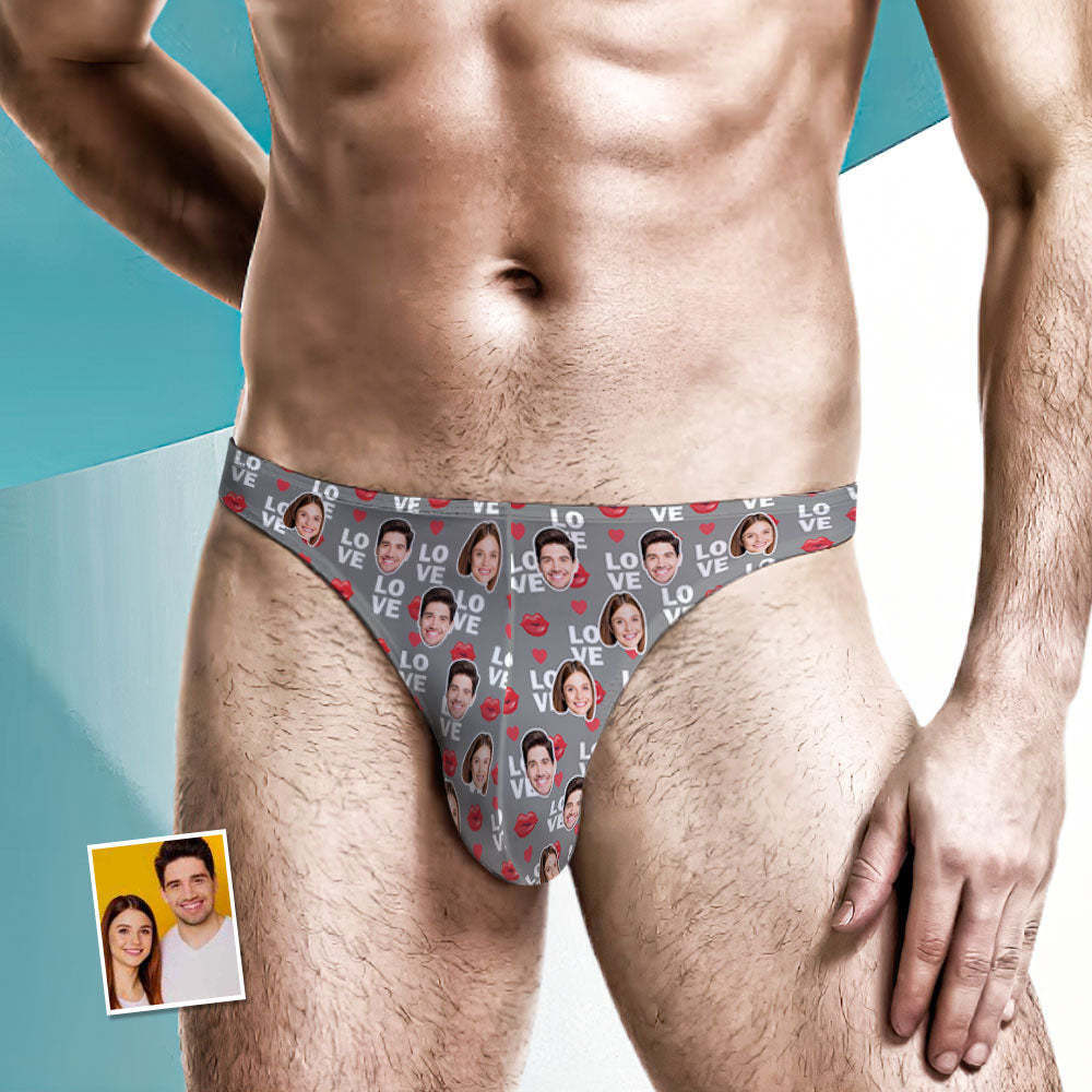 Custom Face Love Men's Thong Lip Print Men's Briefs - My Photo Socks AU