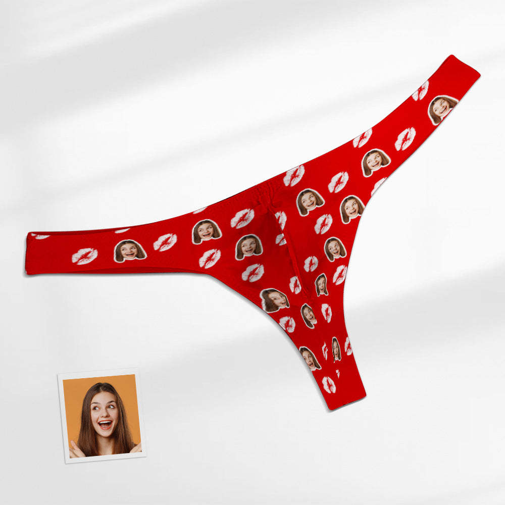 Custom Face Red Lips Men's Thong Kiss Men's Briefs - My Photo Socks AU