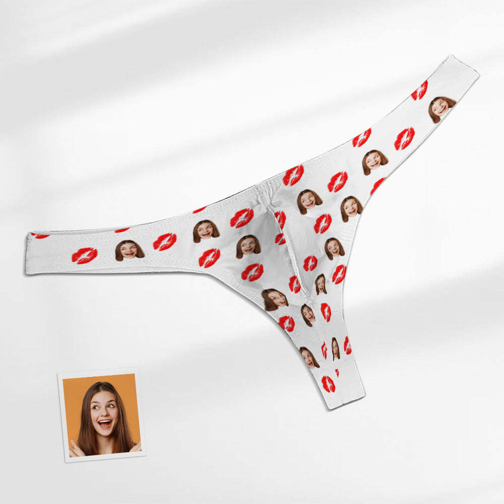 Custom Face Red Lips Men's Thong Kiss Men's Briefs - My Photo Socks AU