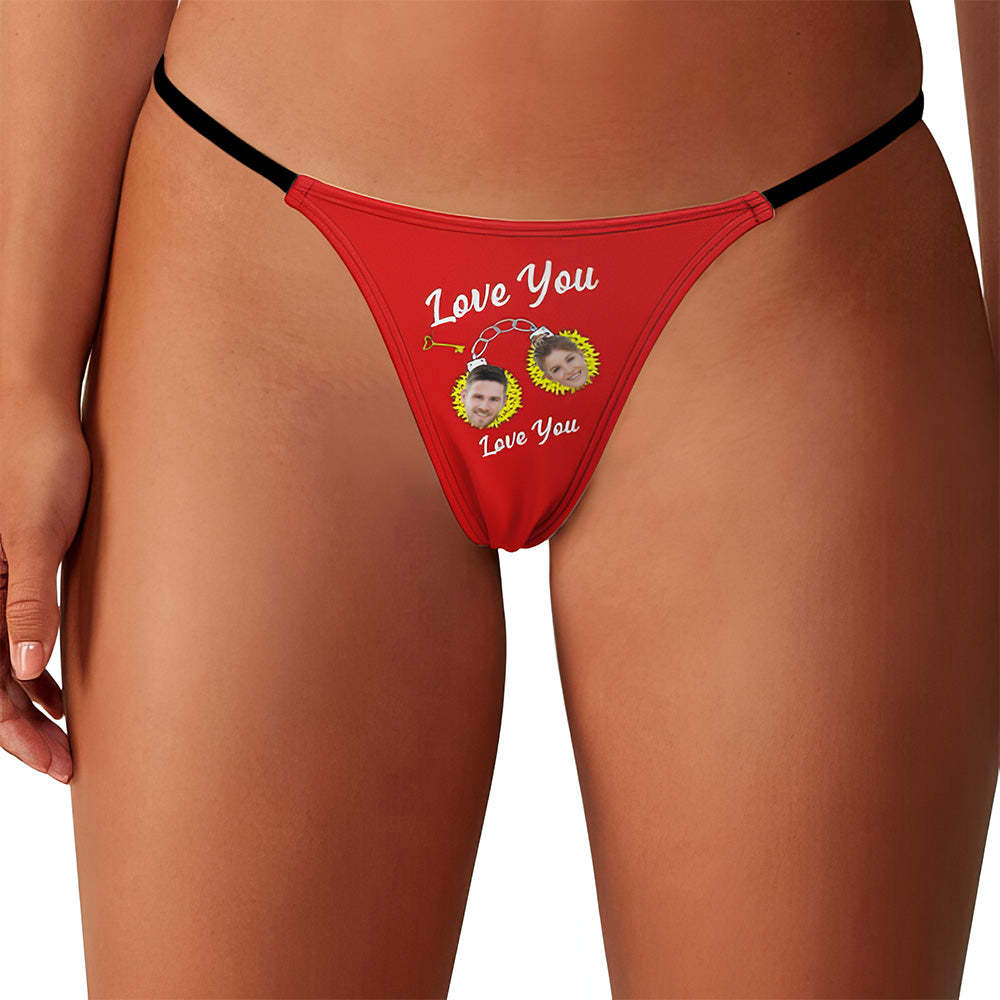 Custom Face Women's Tanga Handcuffs love You Thong - My Photo Socks AU