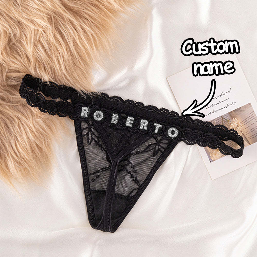 Custom Lace Thongs with Jewelry Crystal Letter Name Gift for Her - My Photo Socks AU