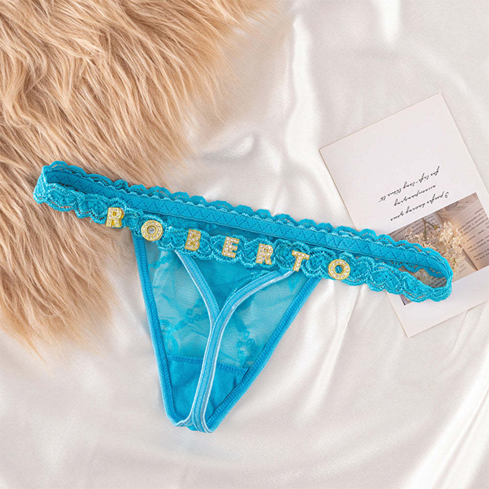 Custom Lace Thongs with Jewelry Crystal Letter Name Gift for Her - My Photo Socks AU