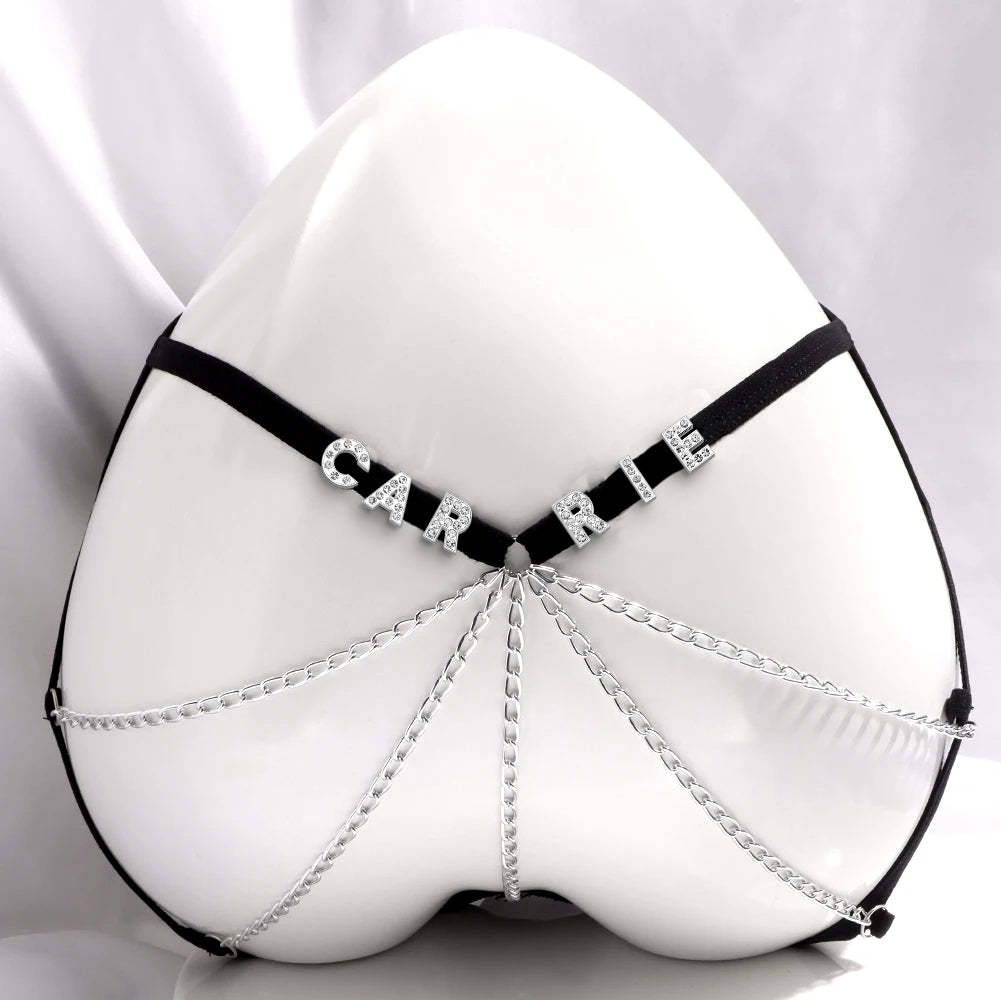 Custom Sexy Thongs with Jewelry Crystal Letter Name Women's Underwear Gift for Her - My Photo Socks AU