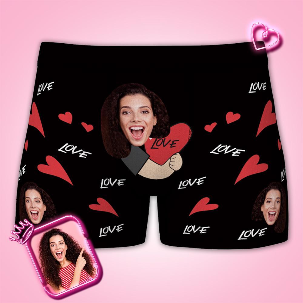 Custom Womens Valentines Day Love Heart Boxer Briefs Personalized Gifts For Boyfriend