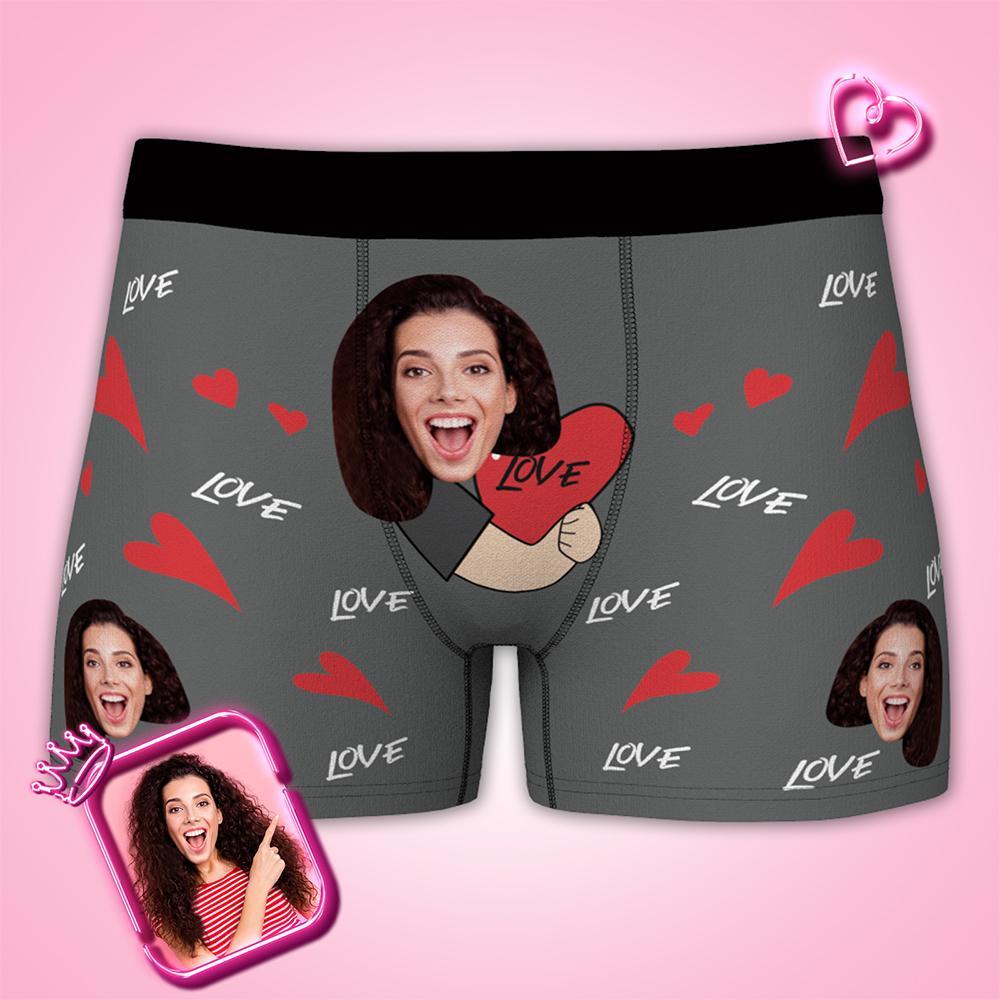 Custom Womens Valentines Day Love Heart Boxer Briefs Personalized Gifts For Boyfriend