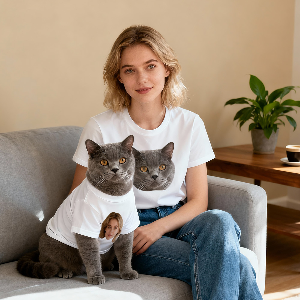 Custom Photo T-Shirt Set Dog and Owner Matching Shirts Personalized Pet Lover Gift - MyPhotoSocksAu