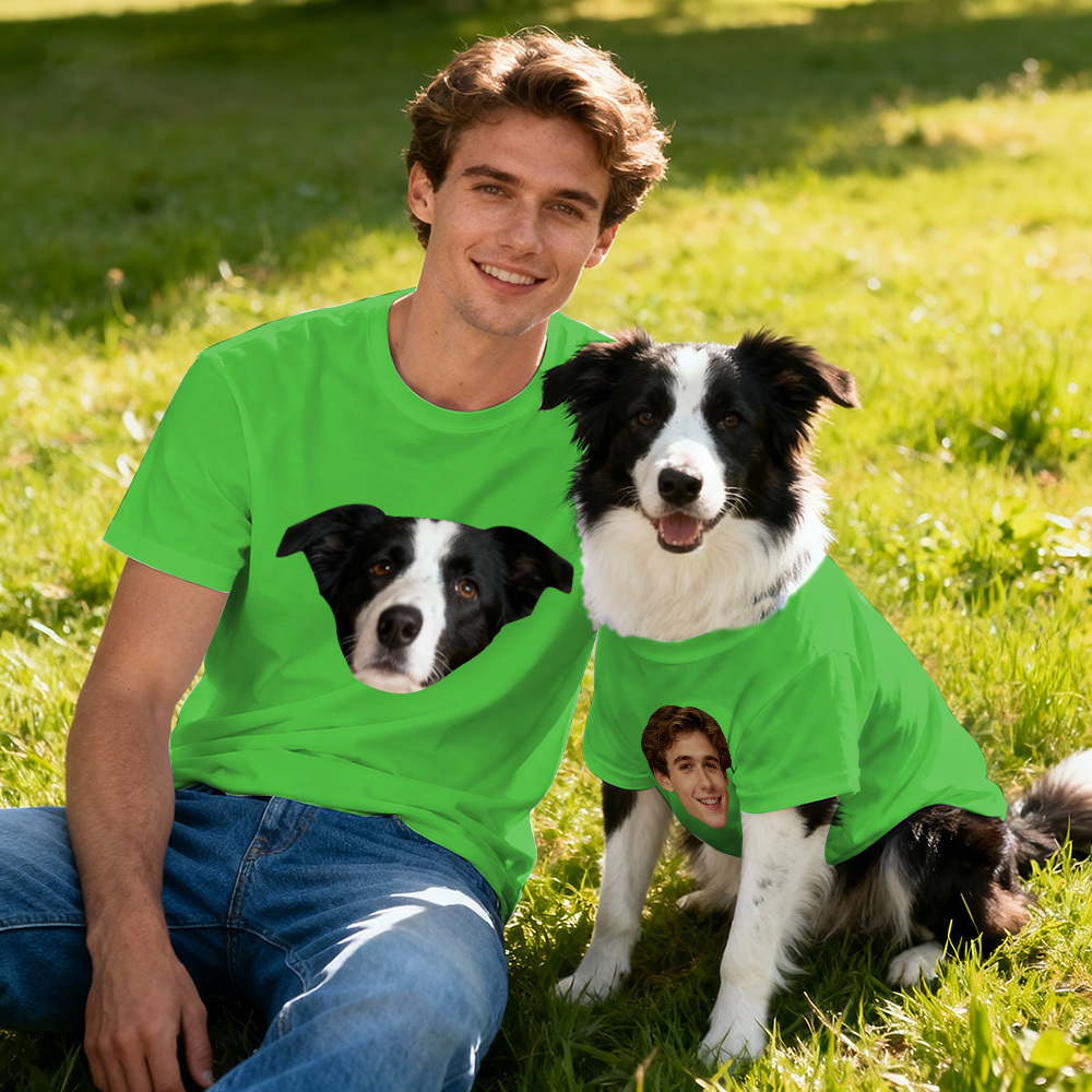 Custom Photo T-Shirt Set Dog and Owner Matching Shirts Personalized Pet Lover Gift - MyPhotoSocksAu