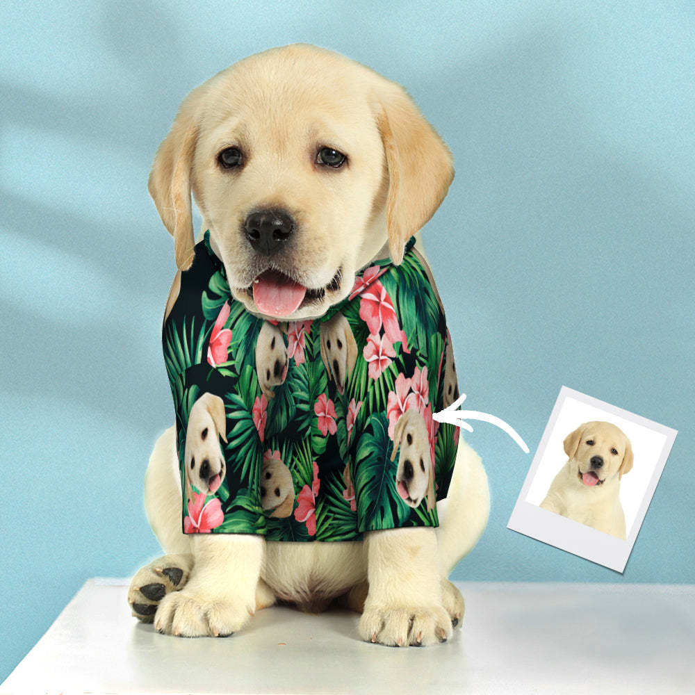 Custom Face Hawaiian Dog Shirt Personalized Dark Green Pet Beach Flowers Shirt Clothes Gift for Pets - My Photo Socks AU