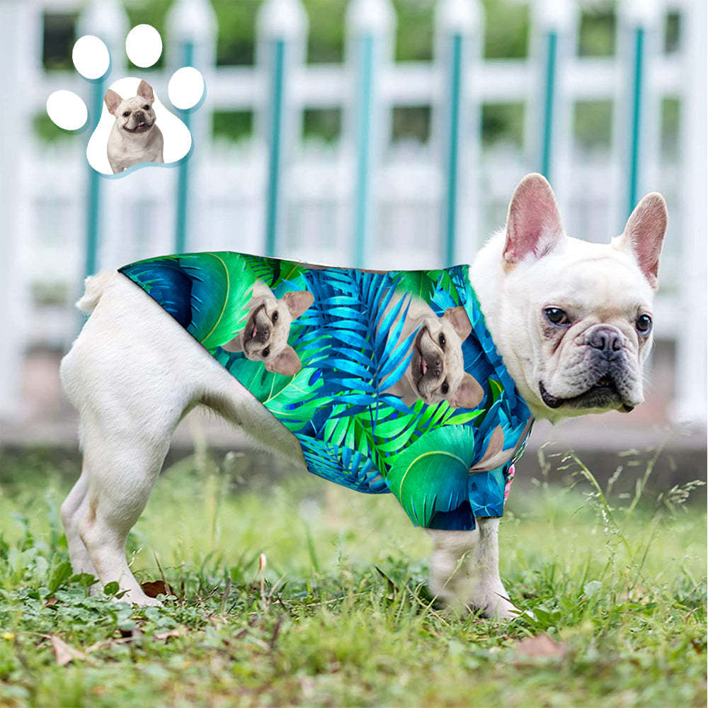 Custom Face Hawaiian Style Large Leaves Dog and Owner Matching Hawaiian Shirts - My Photo Socks AU