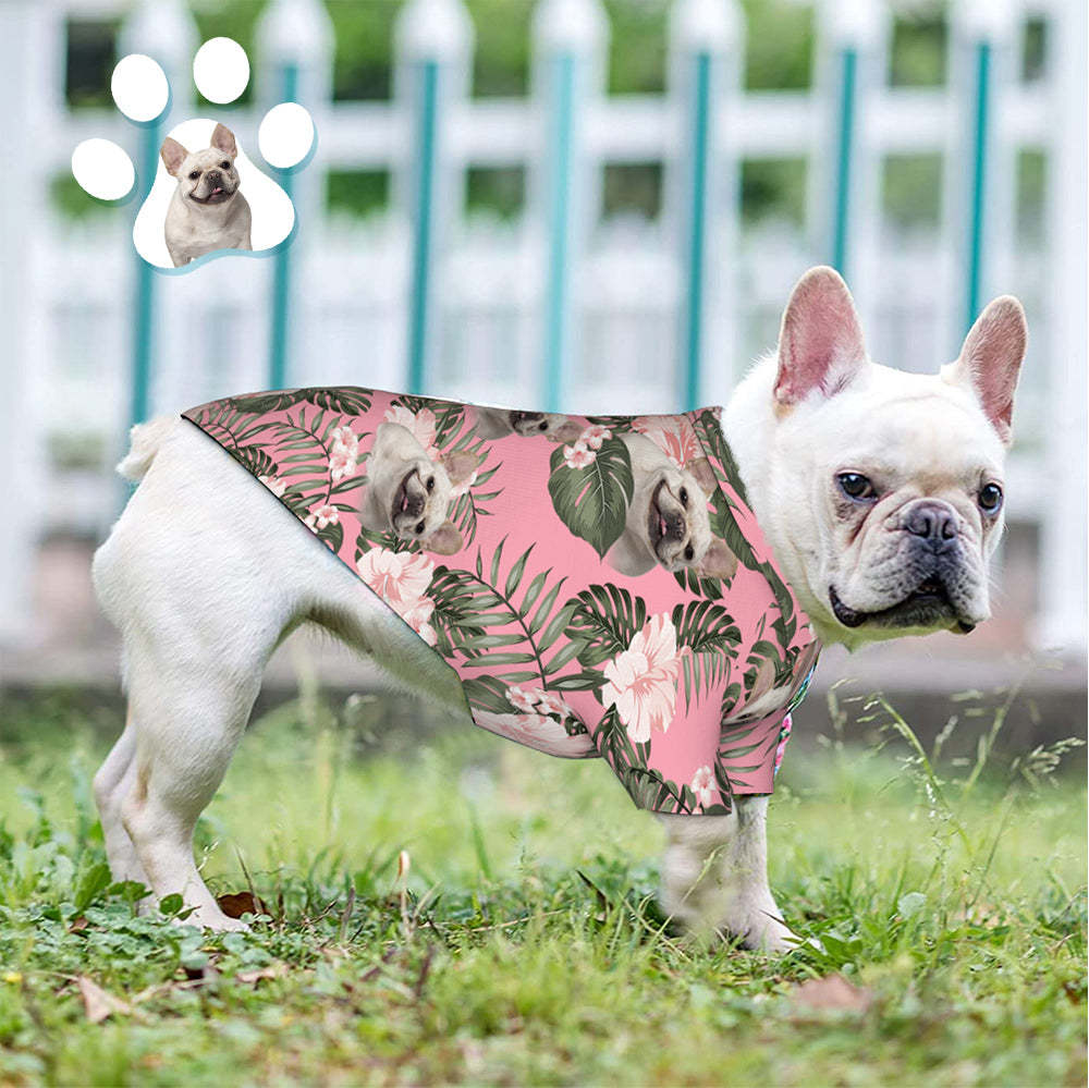 Custom Dog Face Hawaiian Style Pink Flowers Dog and Owner Matching Hawaiian Shirts - My Photo Socks AU