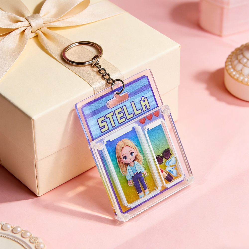 Custom Cartoon Keychain Personalized 3D Acrylic Cartoon Keychain Photo Bag Charm Unique Keepsake Gift for Couple Valentine's Day Gift - MyPhotoSocksAu
