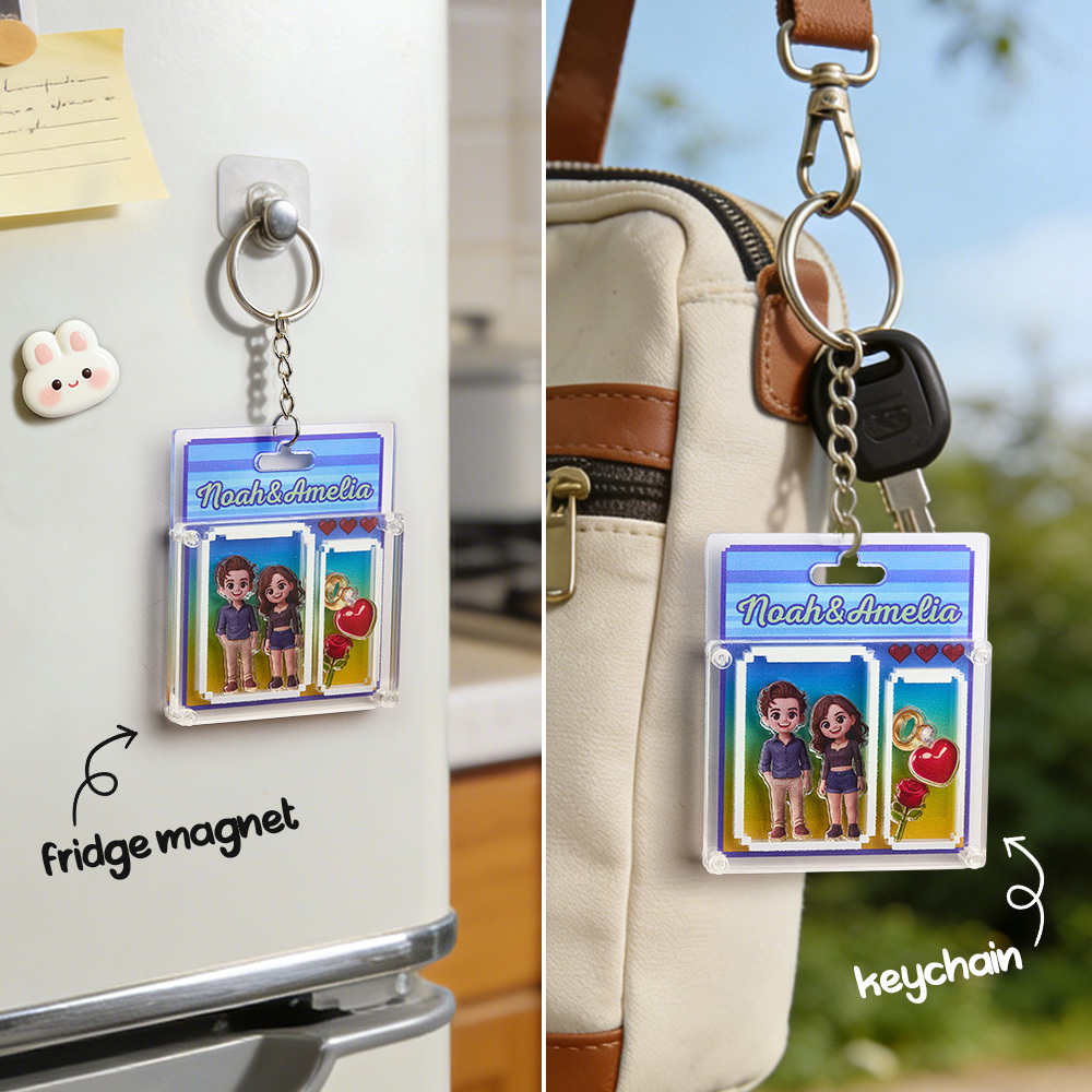 Custom Cartoon Keychain Personalized 3D Acrylic Cartoon Keychain Photo Bag Charm Unique Keepsake Gift for Couple Valentine's Day Gift - MyPhotoSocksAu