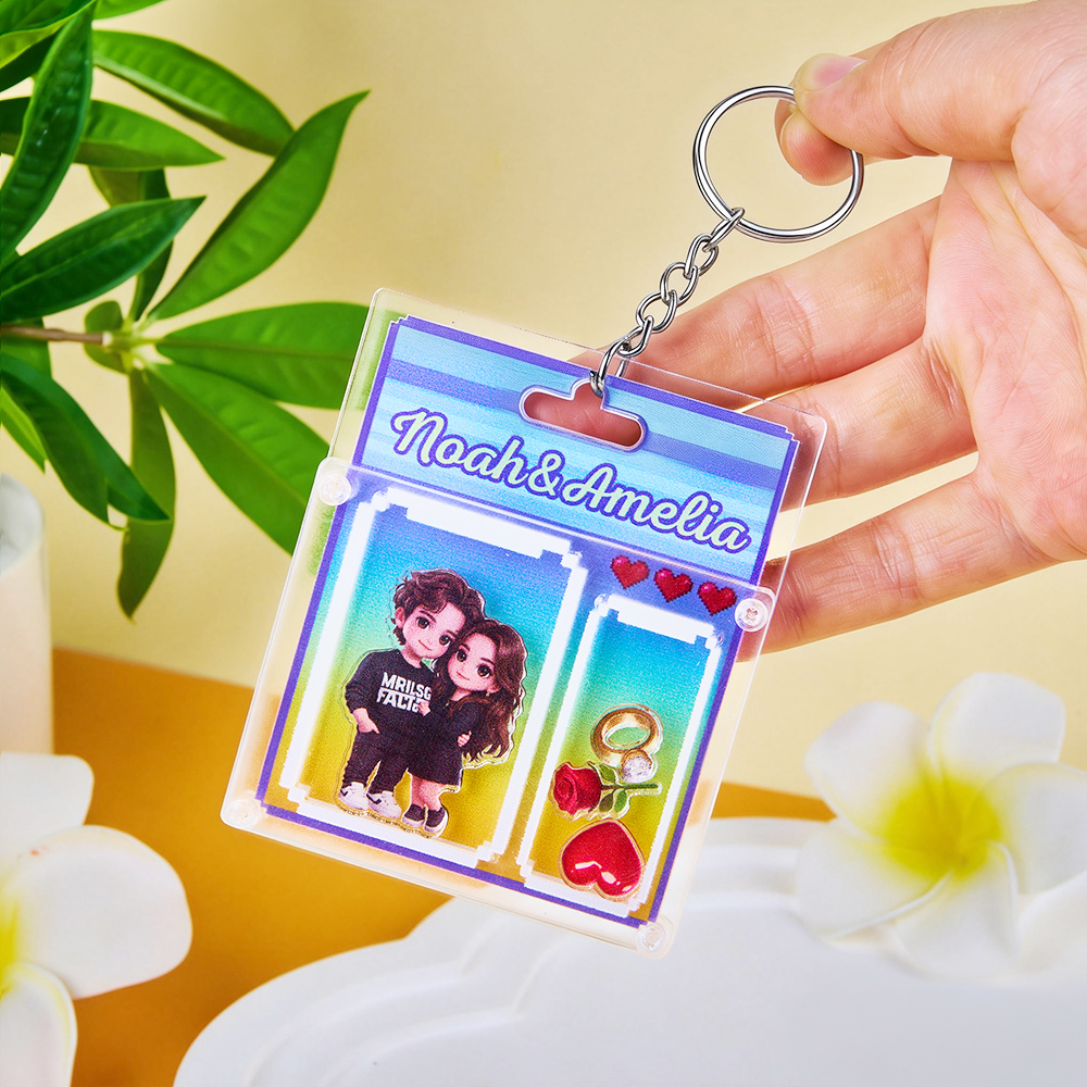 Custom Cartoon Keychain Personalized 3D Acrylic Cartoon Keychain Photo Bag Charm Unique Keepsake Gift for Couple Valentine's Day Gift - MyPhotoSocksAu