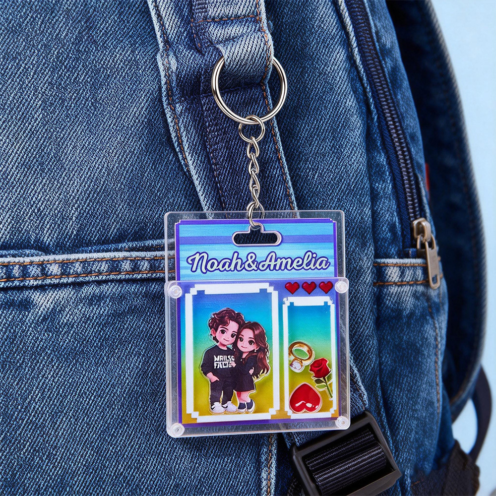 Custom Cartoon Keychain Personalized 3D Acrylic Cartoon Keychain Photo Bag Charm Unique Keepsake Gift for Couple Valentine's Day Gift - MyPhotoSocksAu