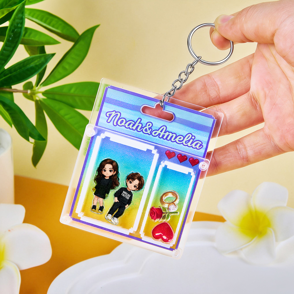 Custom Cartoon Keychain Personalized 3D Acrylic Cartoon Keychain Photo Bag Charm Unique Keepsake Gift for Couple Valentine's Day Gift - MyPhotoSocksAu