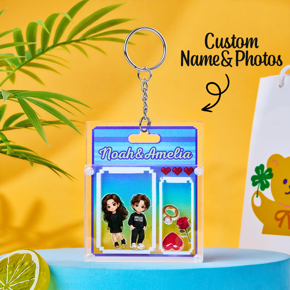 Custom Cartoon Keychain Personalized 3D Acrylic Cartoon Keychain Photo Bag Charm Unique Keepsake Gift for Couple Valentine's Day Gift - MyPhotoSocksAu