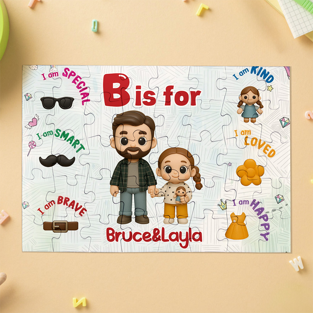 Custom Cartoon Puzzle with Names Jigsaw Puzzle Personalized HAPPY Father's Day Gift For Dad Trendy 2025 - MyPhotoSocksAu