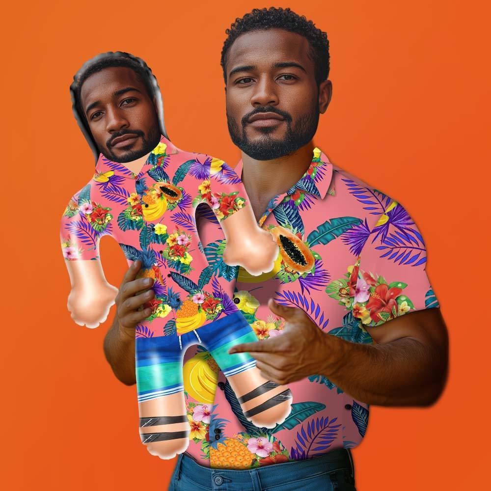 Personalized Blow Up Dolls Hawaiian Shirt Flowers and Fruits Funny Inflatable Man Printed Face for Party Favors - MyPhotoSocksAu