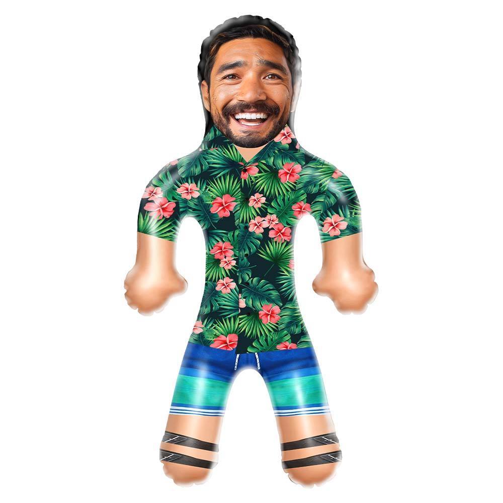 Personalized Blow Up Dolls Hawaiian Shirt Red Flowers Funny Inflatable Man Printed Face for Party Favors - MyPhotoSocksAu