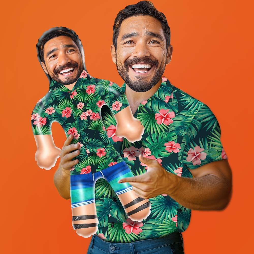 Personalized Blow Up Dolls Hawaiian Shirt Red Flowers Funny Inflatable Man Printed Face for Party Favors - MyPhotoSocksAu