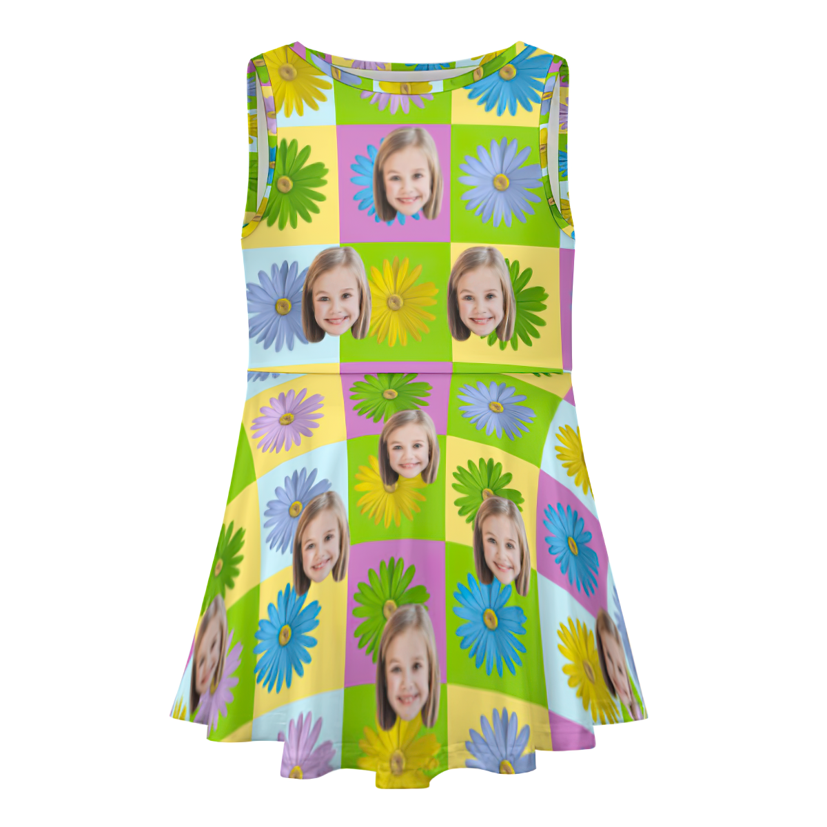 Custom Face Dress Personalized Summer Hawaiian Girls'Dresses Colored Daisies - My Photo Socks AU