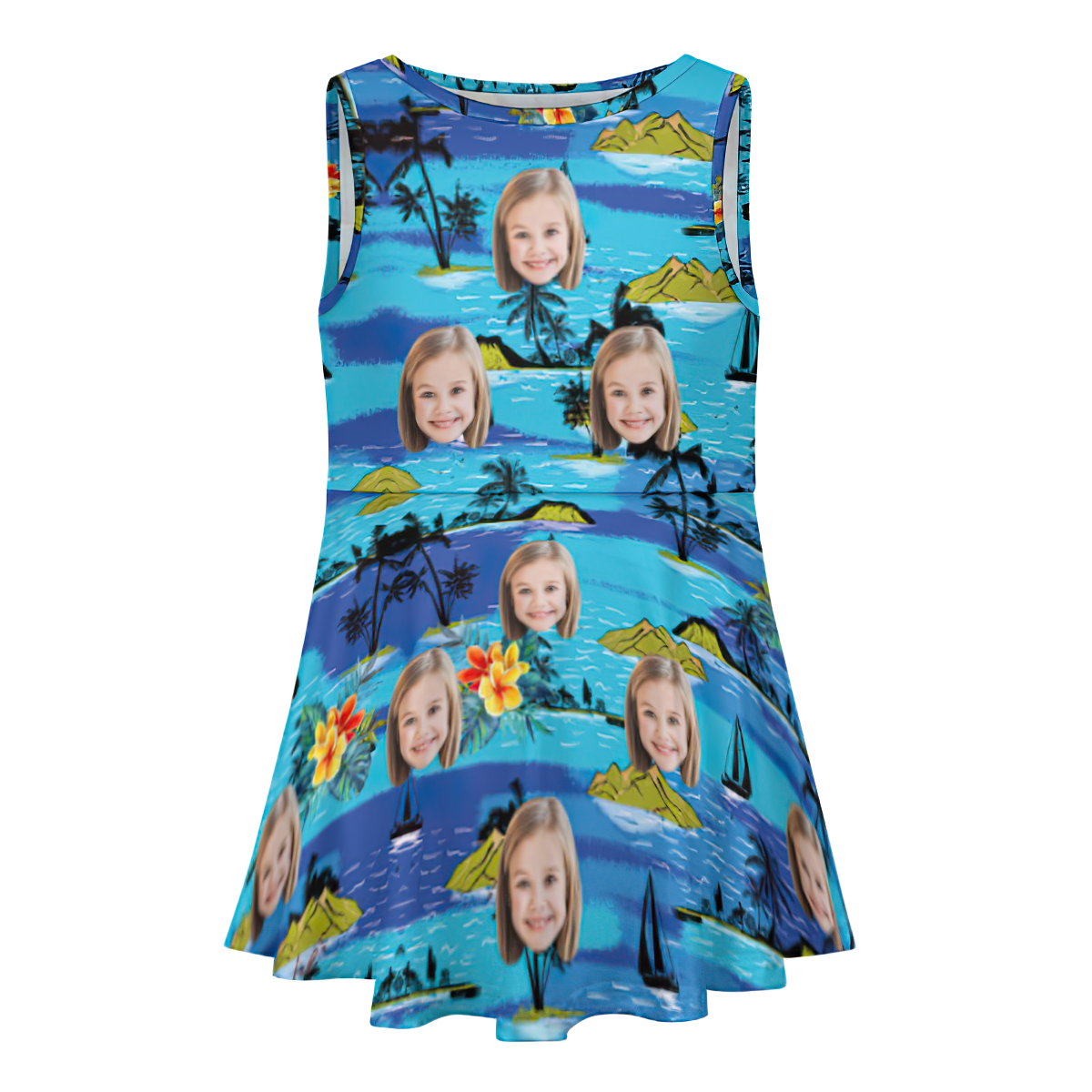 Custom Face Dress Personalized Summer Hawaiian Girls'Dresses Holiday Style - My Photo Socks AU