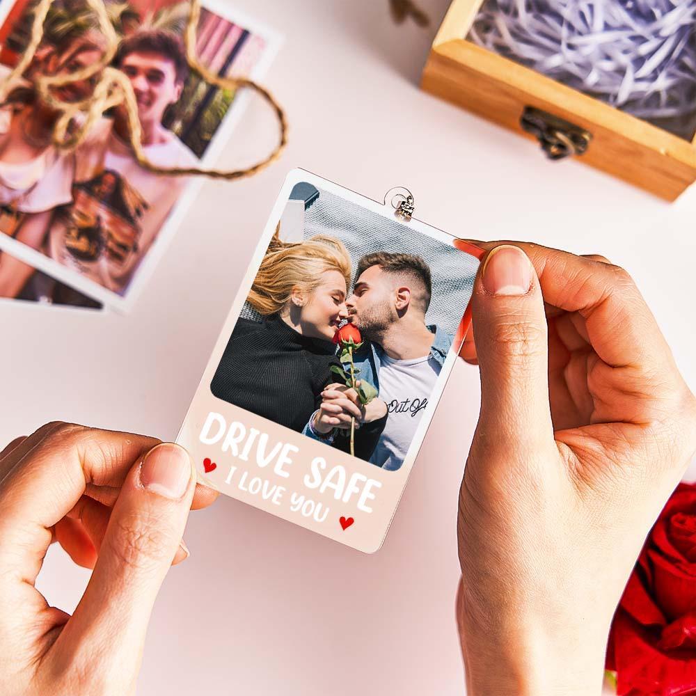 Custom Photo Rear View Drive Safe, I Love You - Personalized Photo Rear View Mirror Accessory - MyPhotoSocksAu