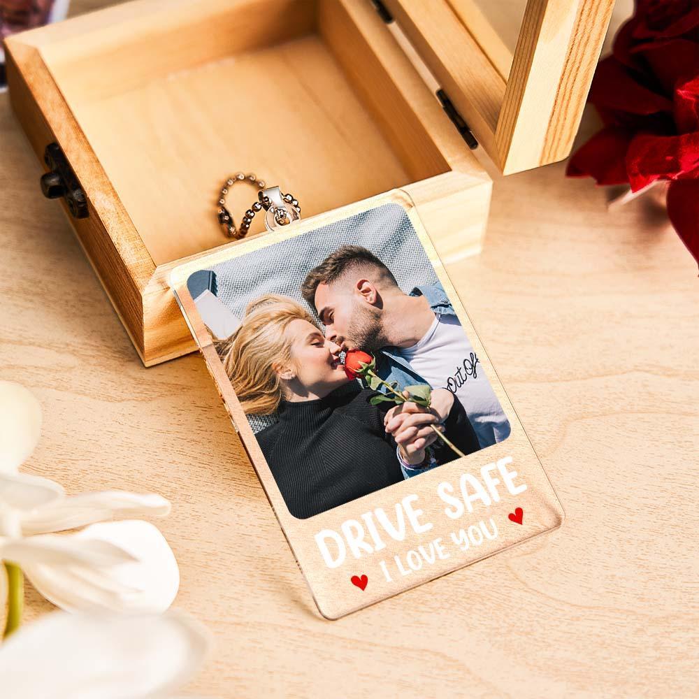 Custom Photo Rear View Drive Safe, I Love You - Personalized Photo Rear View Mirror Accessory - MyPhotoSocksAu