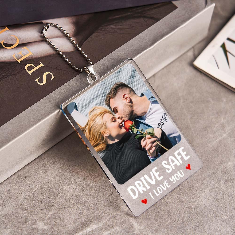 Custom Photo Rear View Drive Safe, I Love You - Personalized Photo Rear View Mirror Accessory - MyPhotoSocksAu