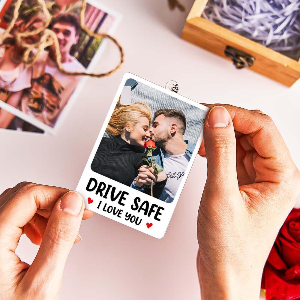 Custom Photo Rear View Drive Safe, I Love You - Personalized Photo Rear View Mirror Accessory - MyPhotoSocksAu