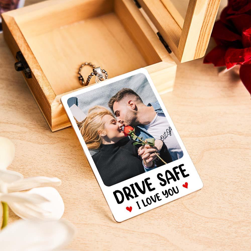 Custom Photo Rear View Drive Safe, I Love You - Personalized Photo Rear View Mirror Accessory - MyPhotoSocksAu