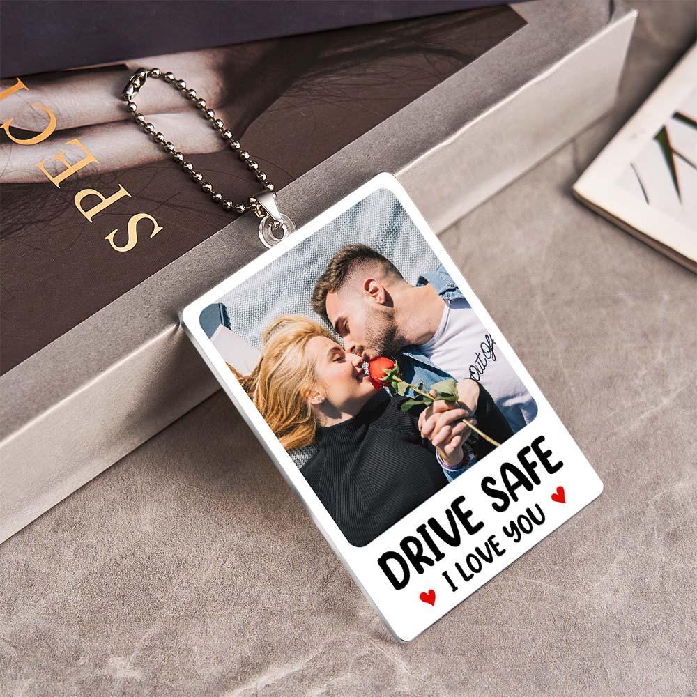 Custom Photo Rear View Drive Safe, I Love You - Personalized Photo Rear View Mirror Accessory - MyPhotoSocksAu