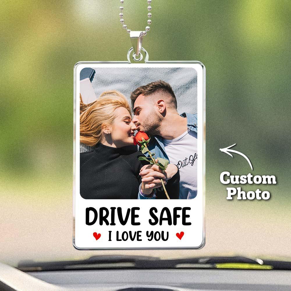 Custom Photo Rear View Drive Safe, I Love You - Personalized Photo Rear View Mirror Accessory - MyPhotoSocksAu