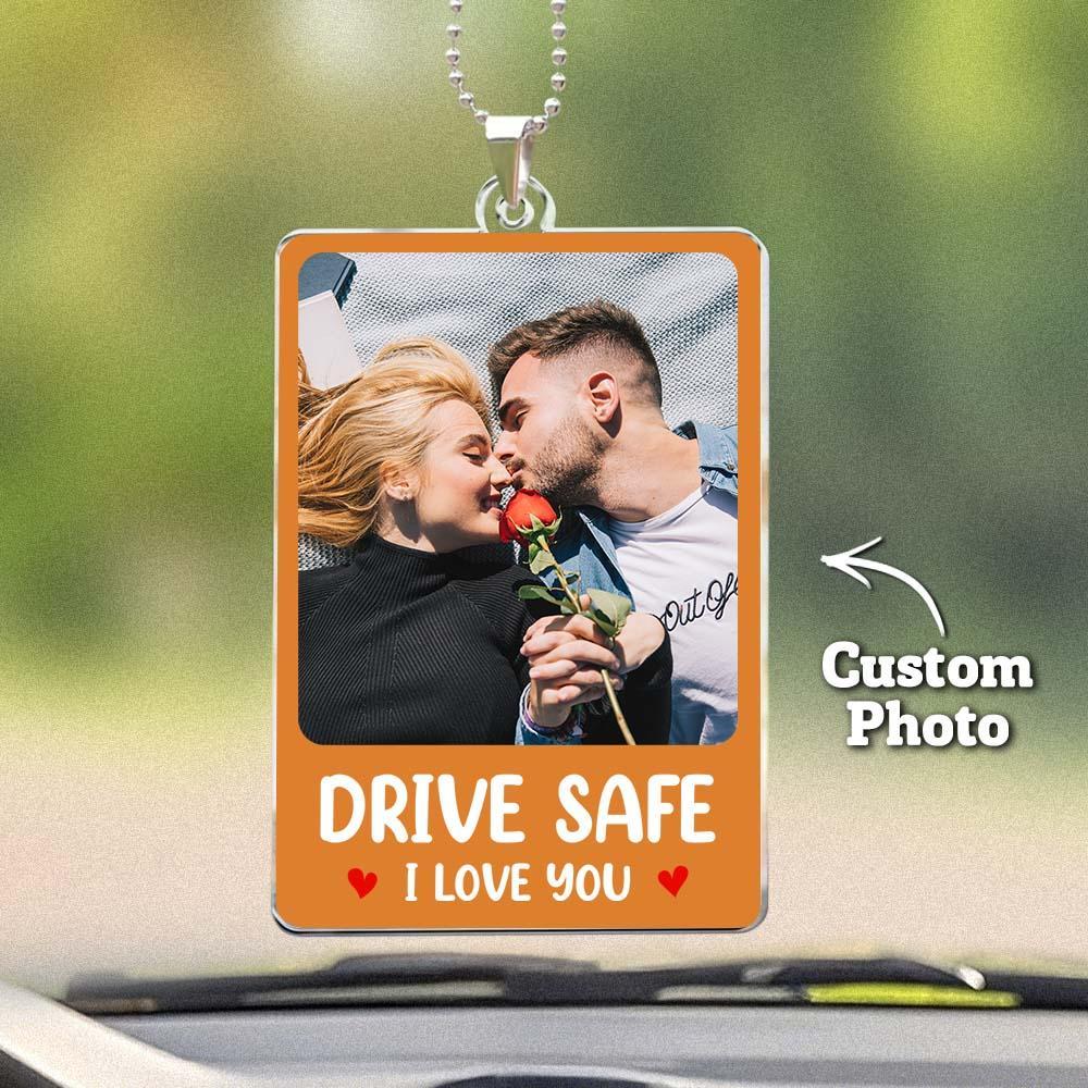 Custom Photo Rear View Drive Safe, I Love You - Personalized Photo Rear View Mirror Accessory - MyPhotoSocksAu
