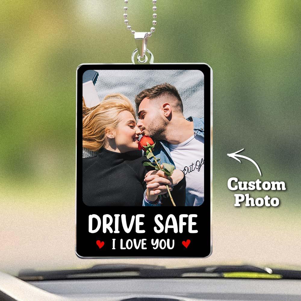 Custom Photo Rear View Drive Safe, I Love You - Personalized Photo Rear View Mirror Accessory - MyPhotoSocksAu