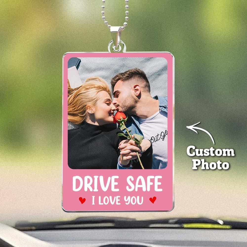 Custom Photo Rear View Drive Safe, I Love You - Personalized Photo Rear View Mirror Accessory - MyPhotoSocksAu