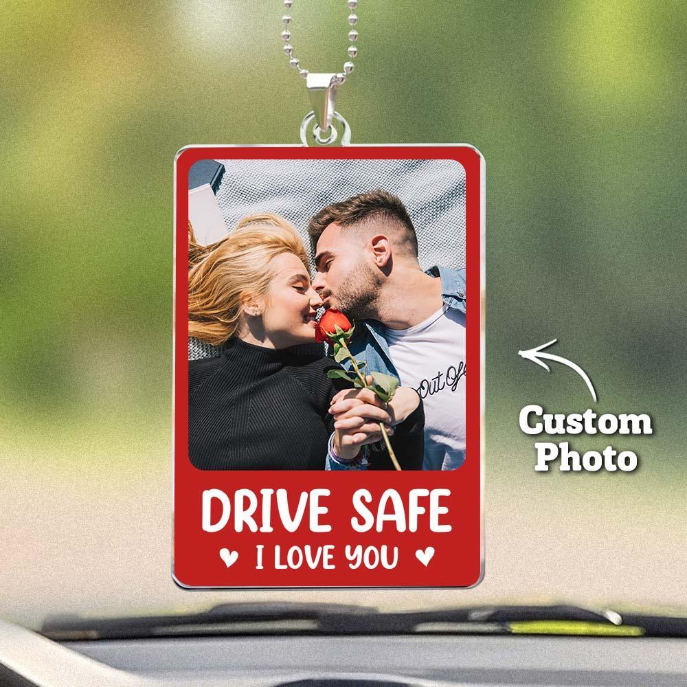 Custom Photo Rear View Drive Safe, I Love You - Personalized Photo Rear View Mirror Accessory - MyPhotoSocksAu