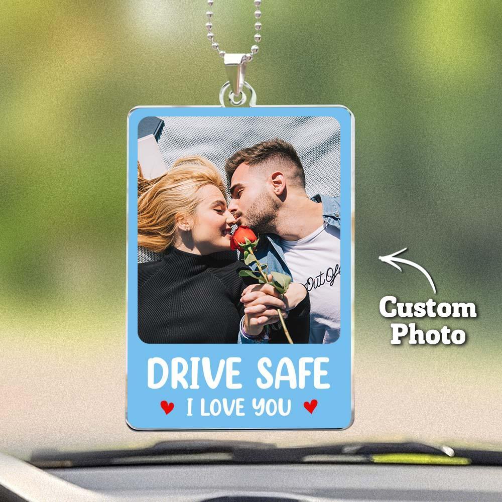 Custom Photo Rear View Drive Safe, I Love You - Personalized Photo Rear View Mirror Accessory - MyPhotoSocksAu